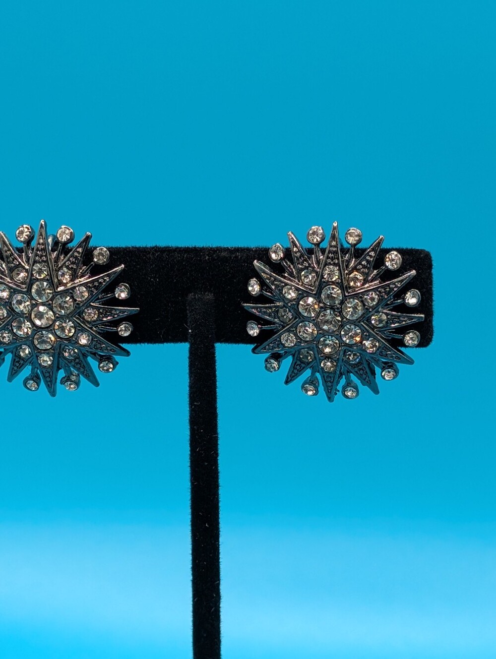 Crystal Starburst Clip-On Earrings - Silver Tone